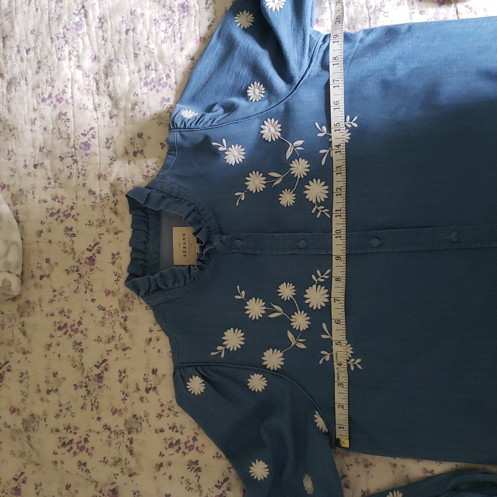 Sezane Blue Blouse with White Floral Embroidery - Picture 10 of 10